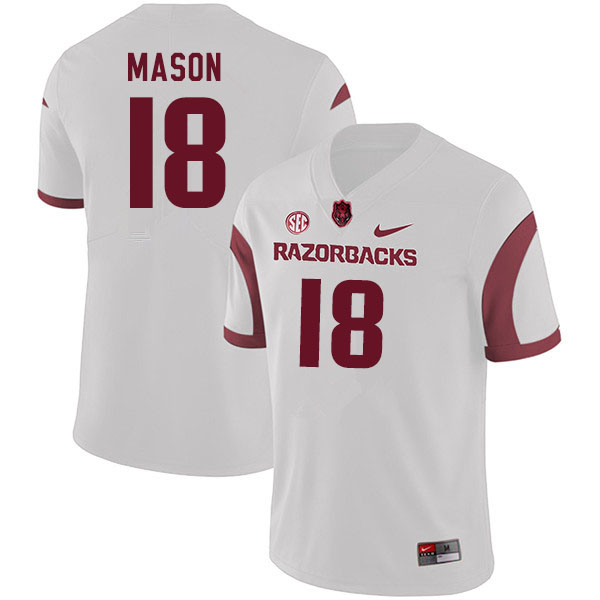 Men #18 Myles Mason Arkansas Razorbacks College Football Jerseys Sale-White